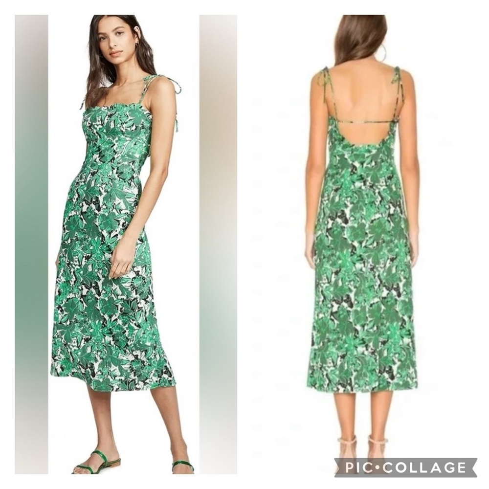 FREE PEOPLE summer party linen dress and green floral combo size 8